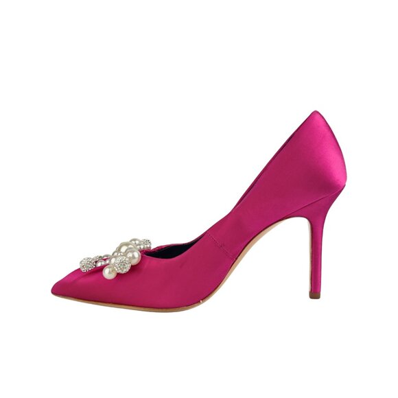 Kate Spade Pink Satin Pumps with Pearl and Crystal Bow on the Toe - Picture 4 of 5